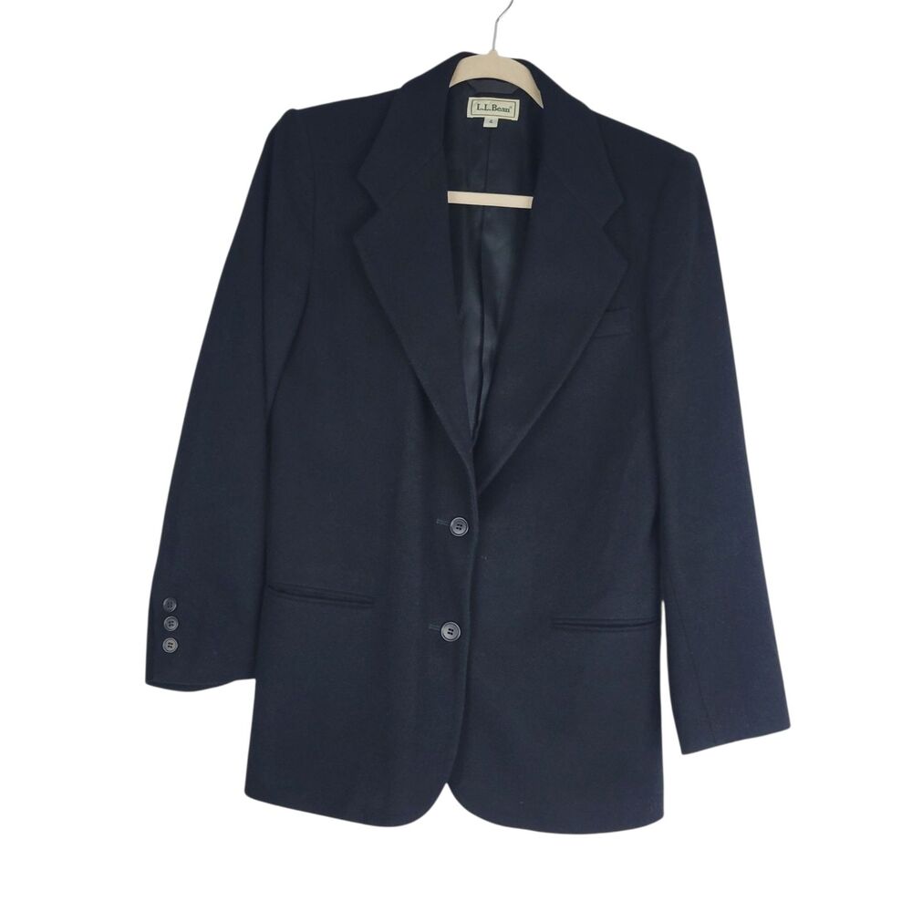 L.L.Bean Navy Blue 2 Button Blazer Wool Cashmere Blend Womens Size 4 USA MADE